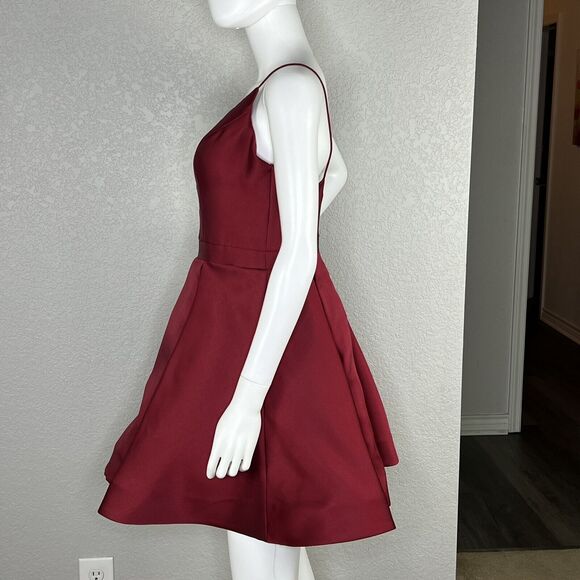 Jovani Size 10 Sleeveless Pleated Fit and Flare Mini Dress Maroon Dark Red - Picture 3 of 6